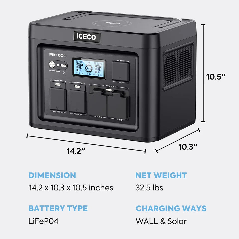 Iceco PB1000 1057wh Portable Power Station - LiFePO4 battery