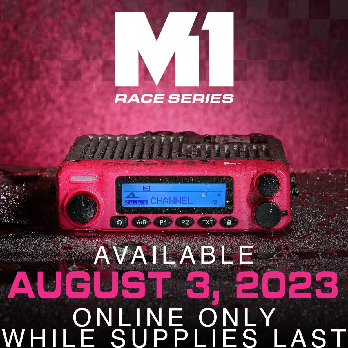 Radio Kit • Pink Rugged M1 RACE SERIES Waterproof Mobile Radio with Antenna • Digital and Analog