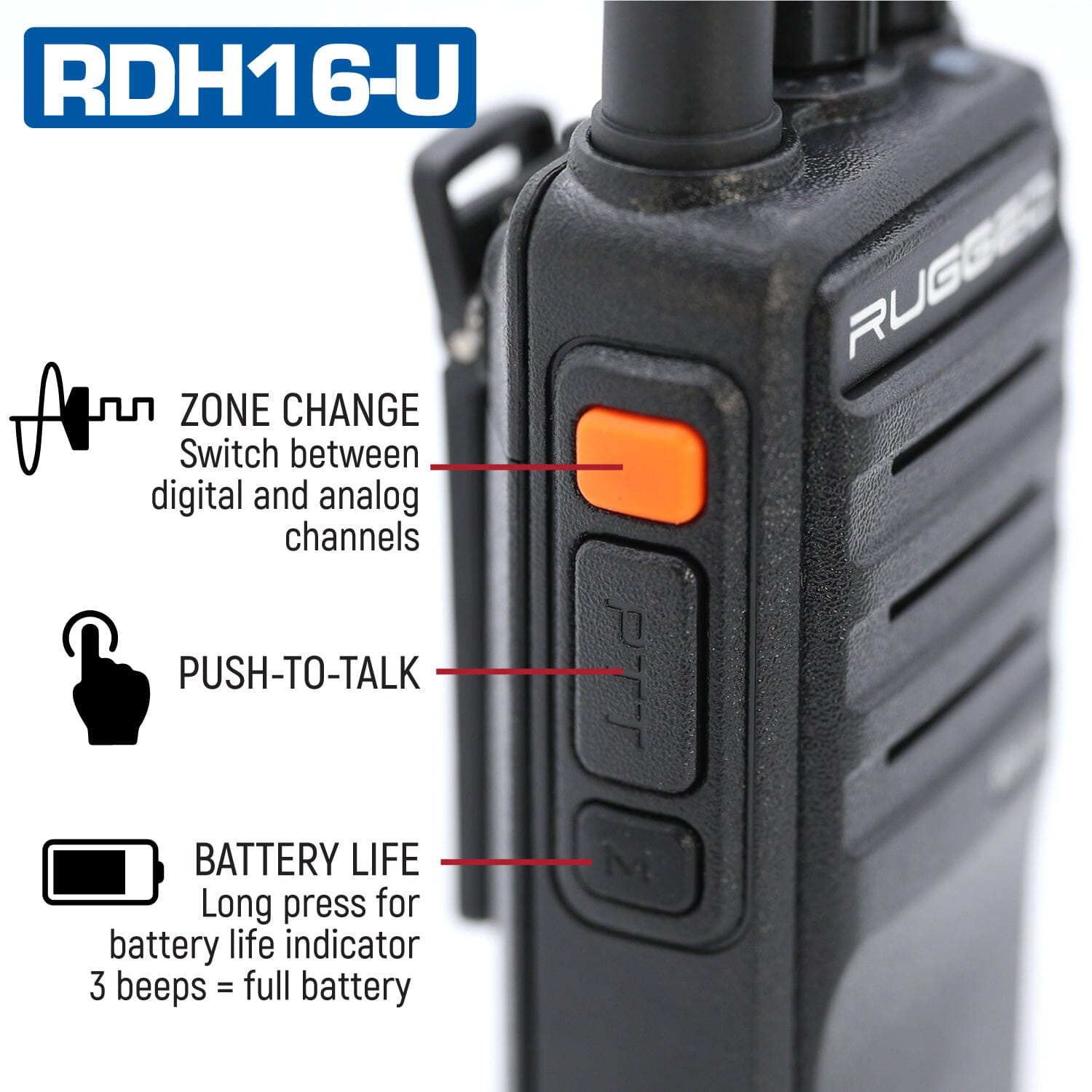 Rugged RDH16 UHF Business Band Handheld Radio - Digital and Analog