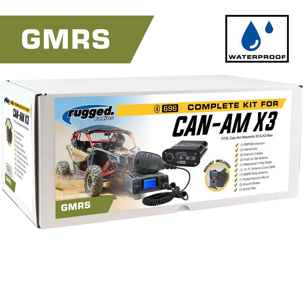 Waterproof GMRS Radio - Can-AM X3 Complete UTV Communication Intercom Kit with Dash Mount